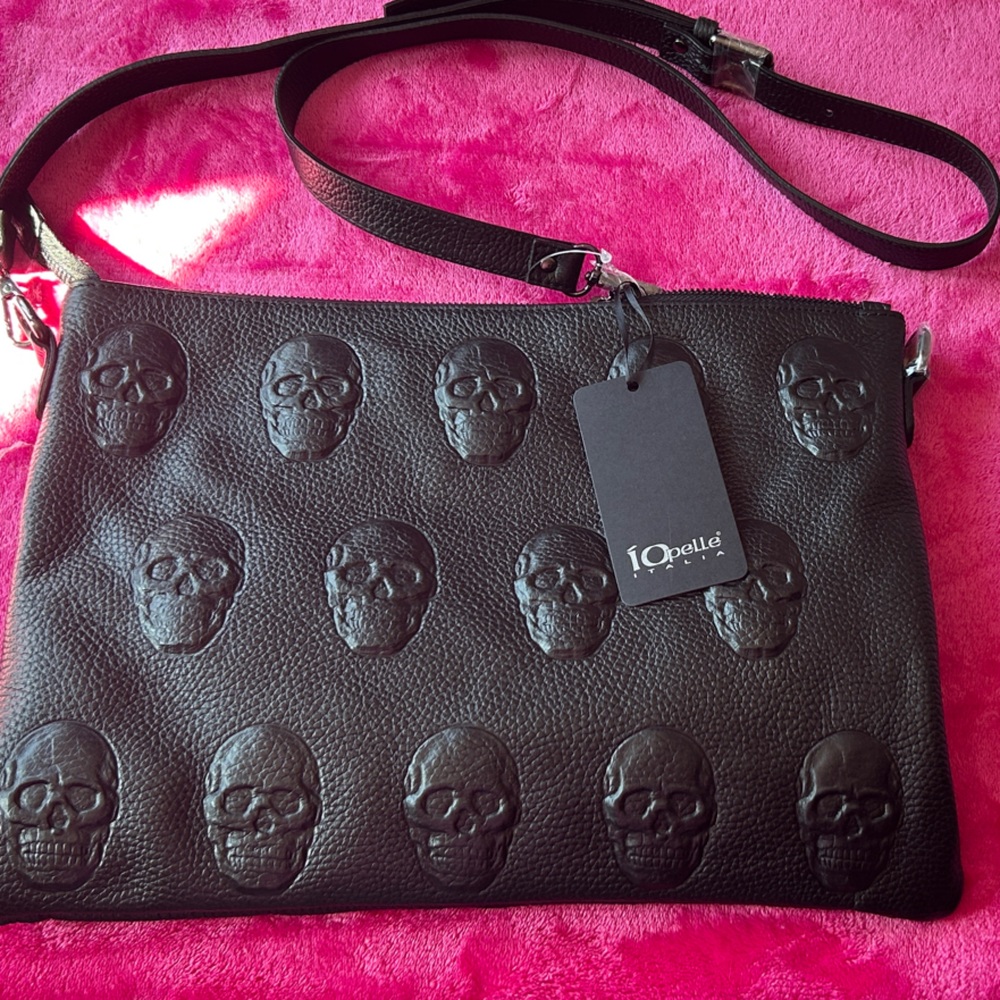 Edgy Black Skull Embossed Crossbody Bag